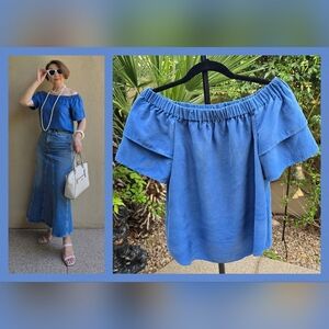 💙EUC H&M Blue Off The Shoulder Blouse